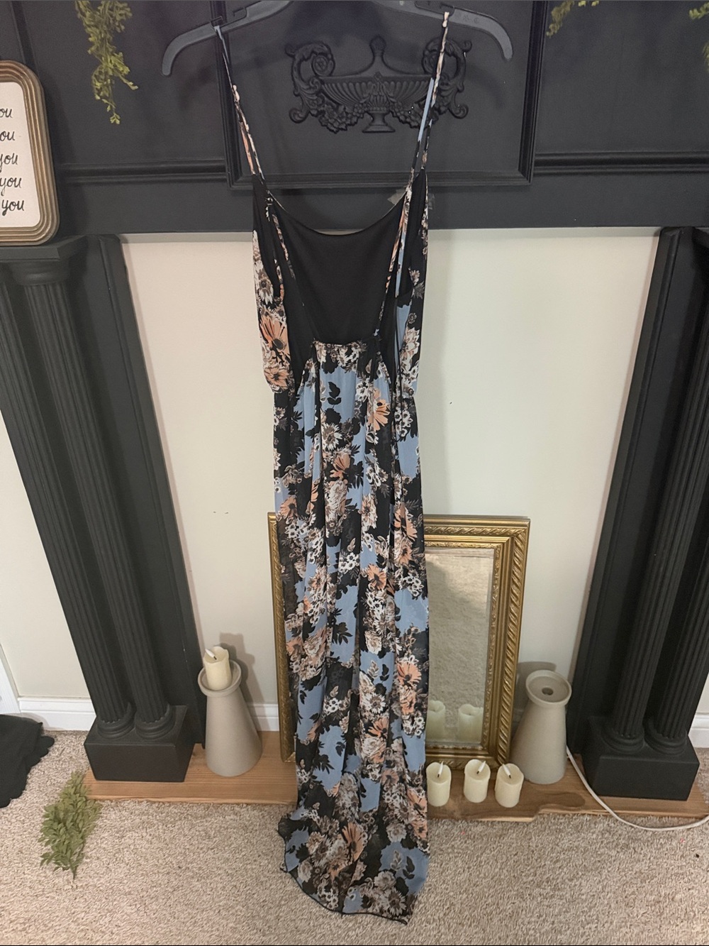 Floral Maxi Slip Dress in Blue and Black - Picture 2 of 2